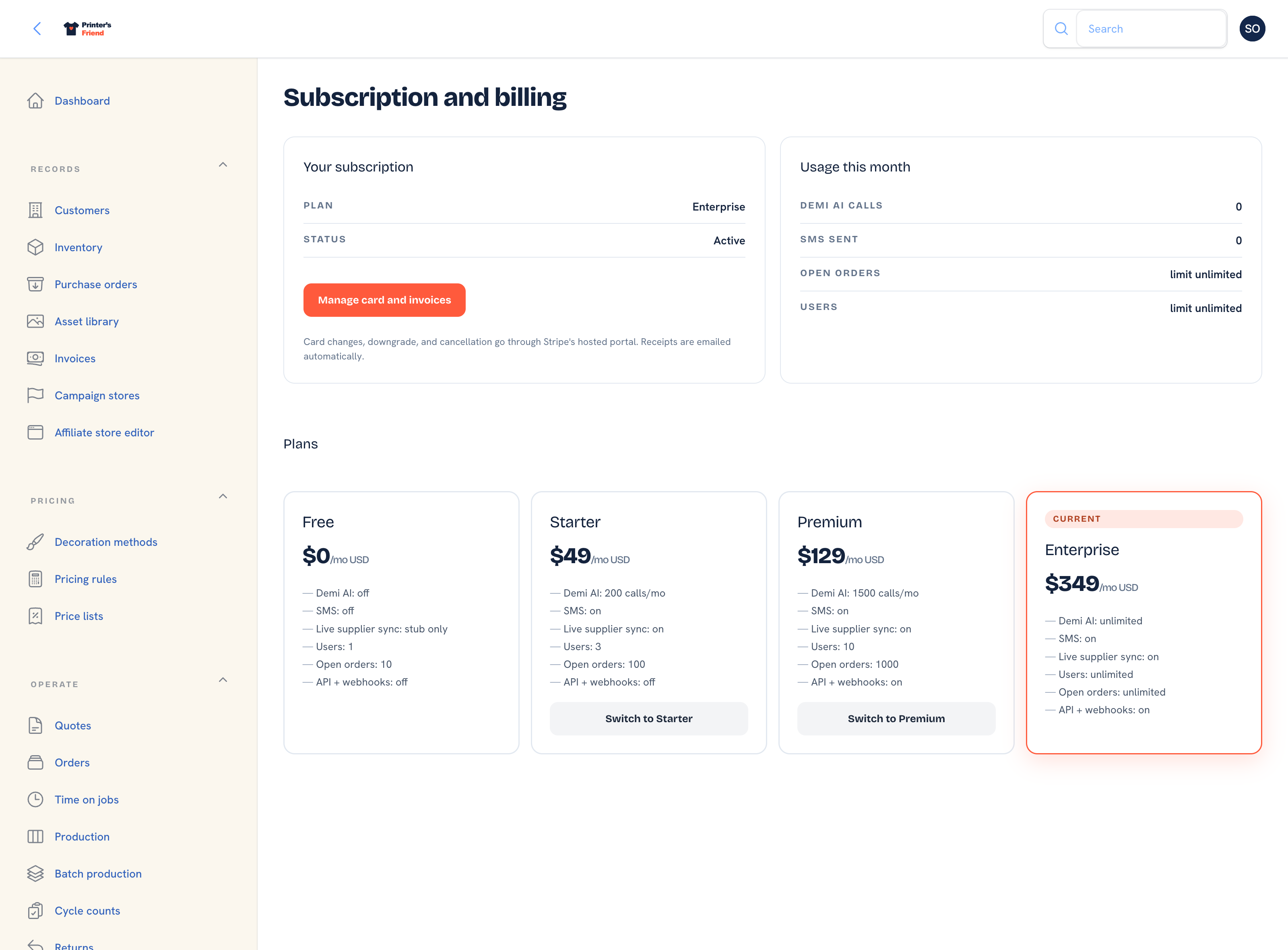 The billing page