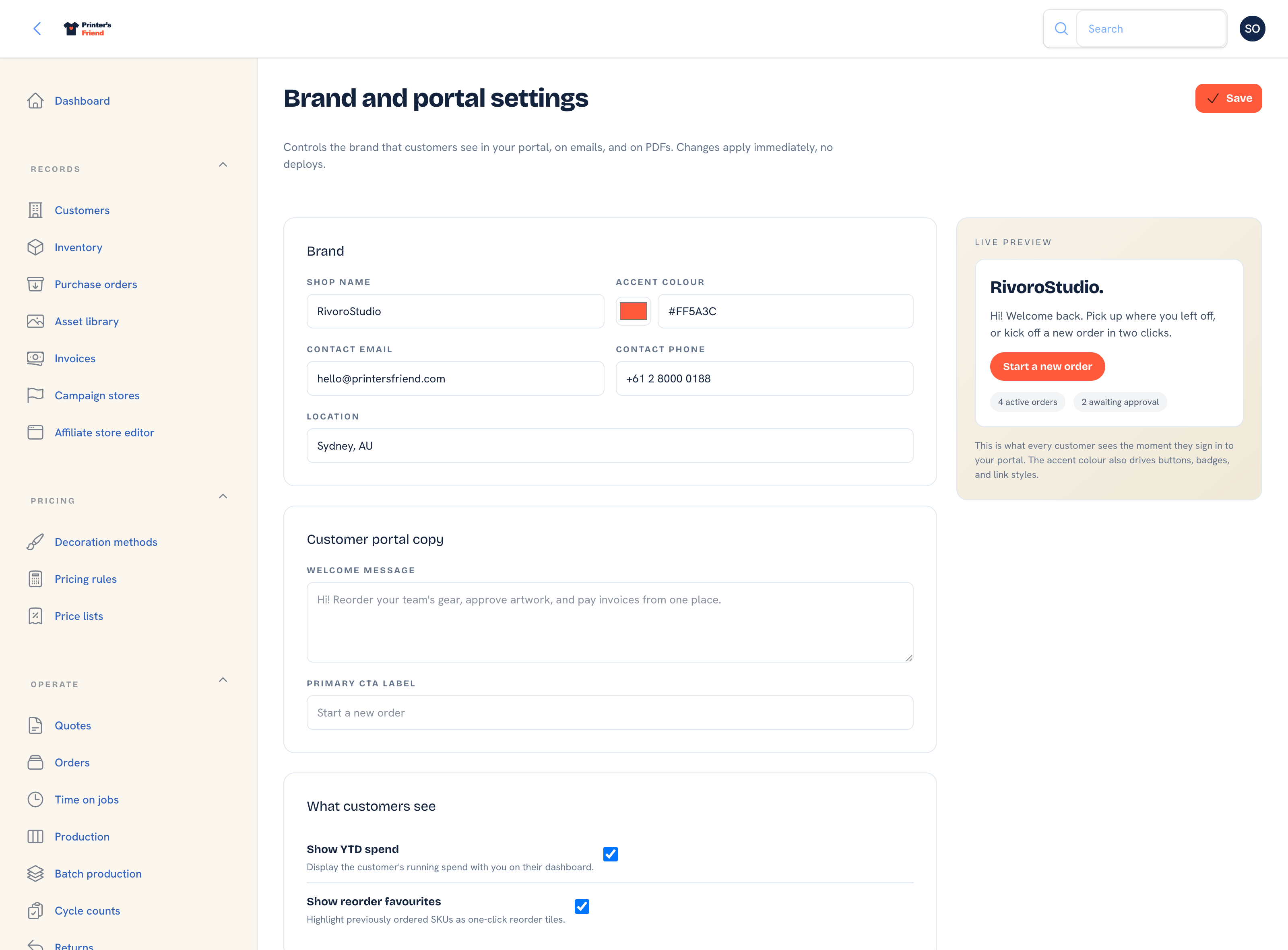 Brand and portal settings