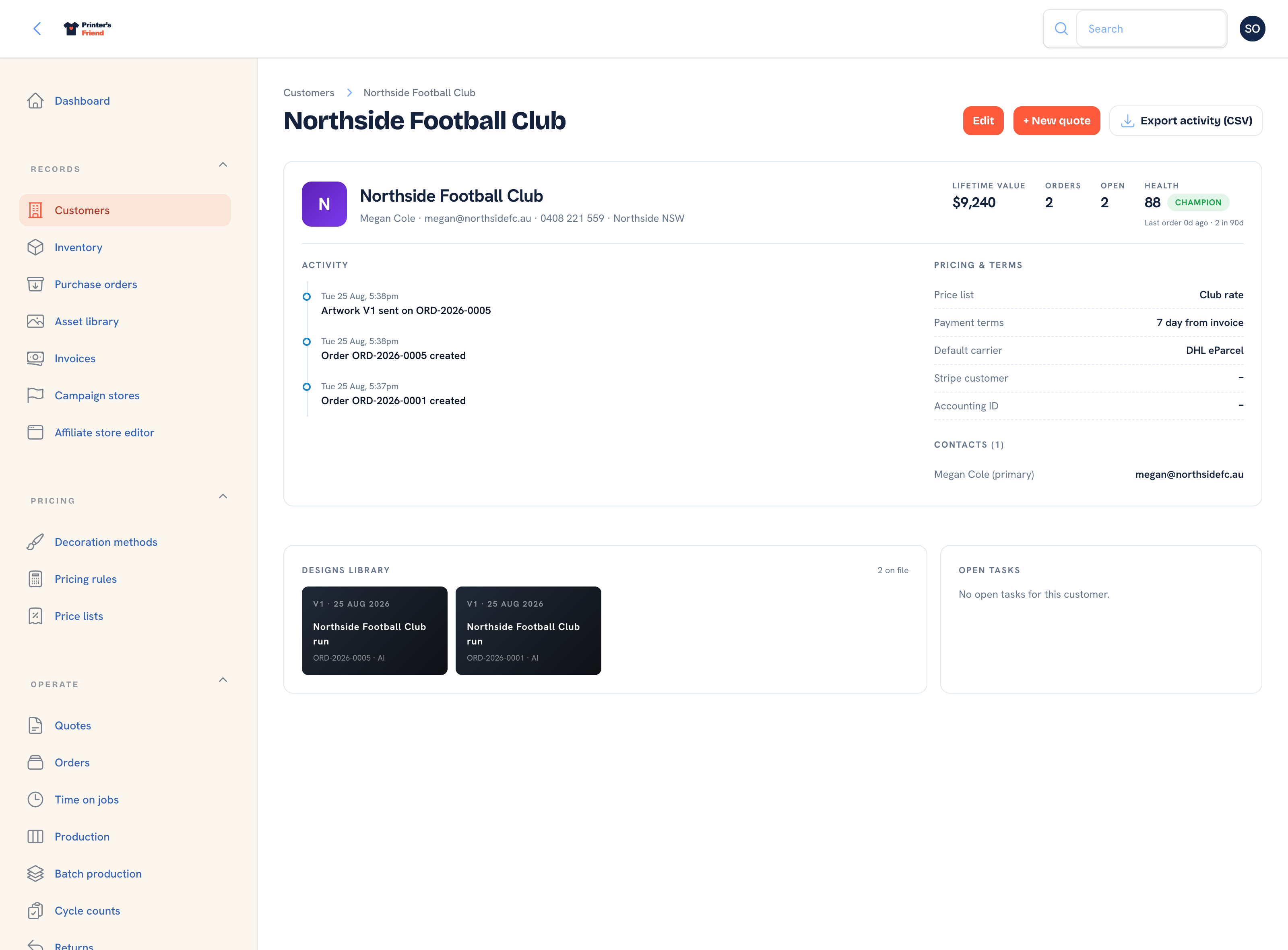 A customer record