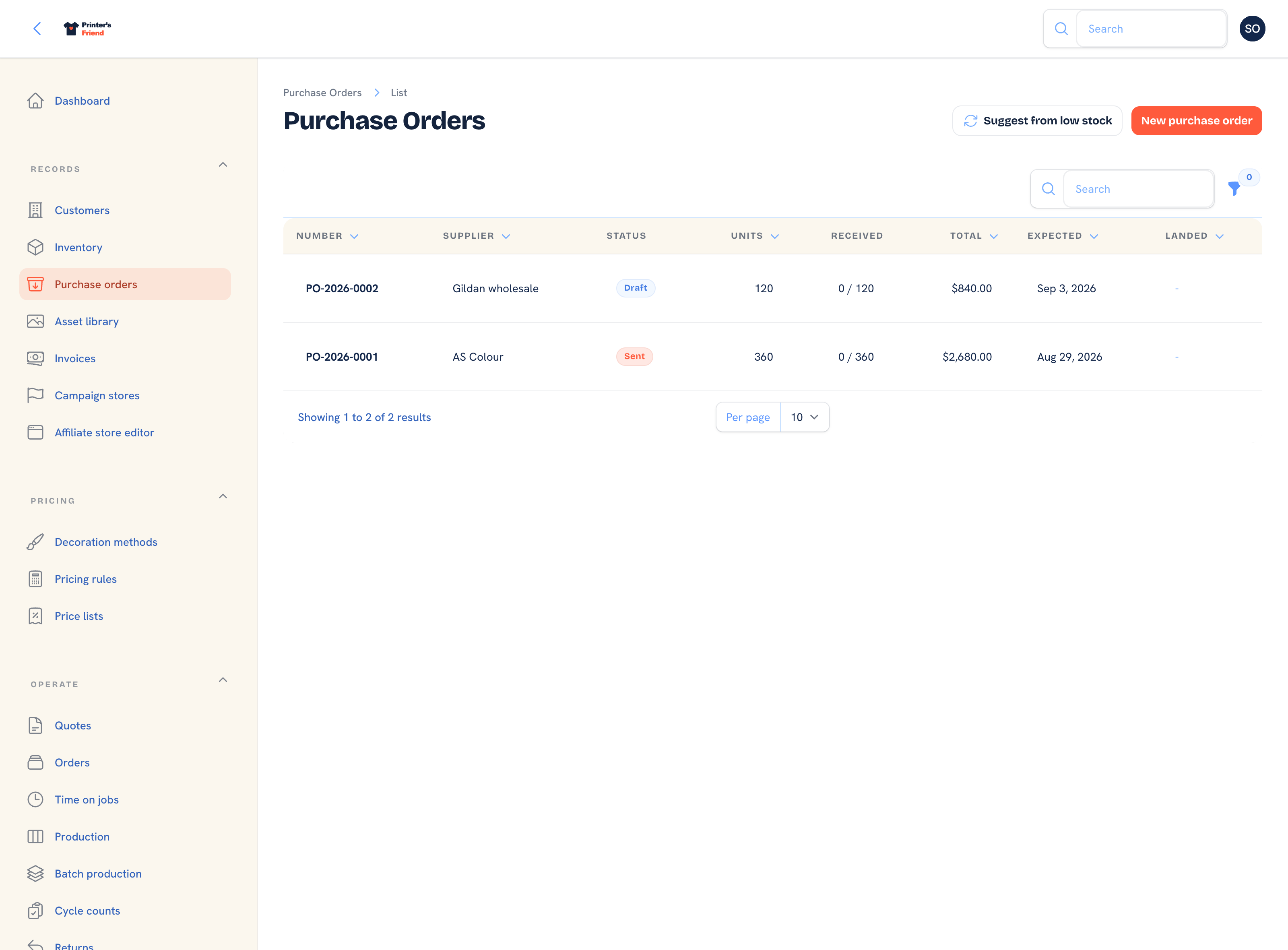 Purchase orders