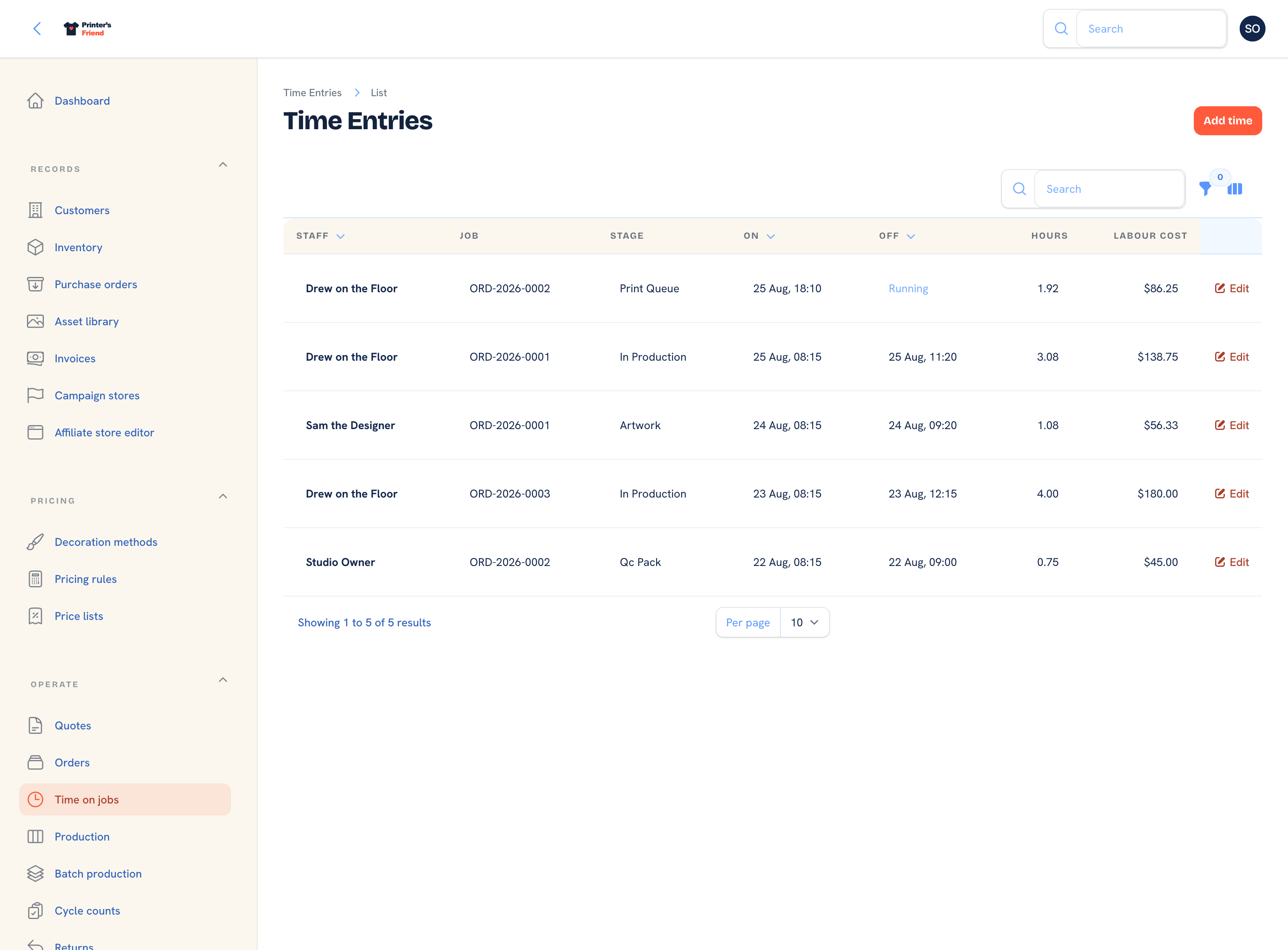 Time entries