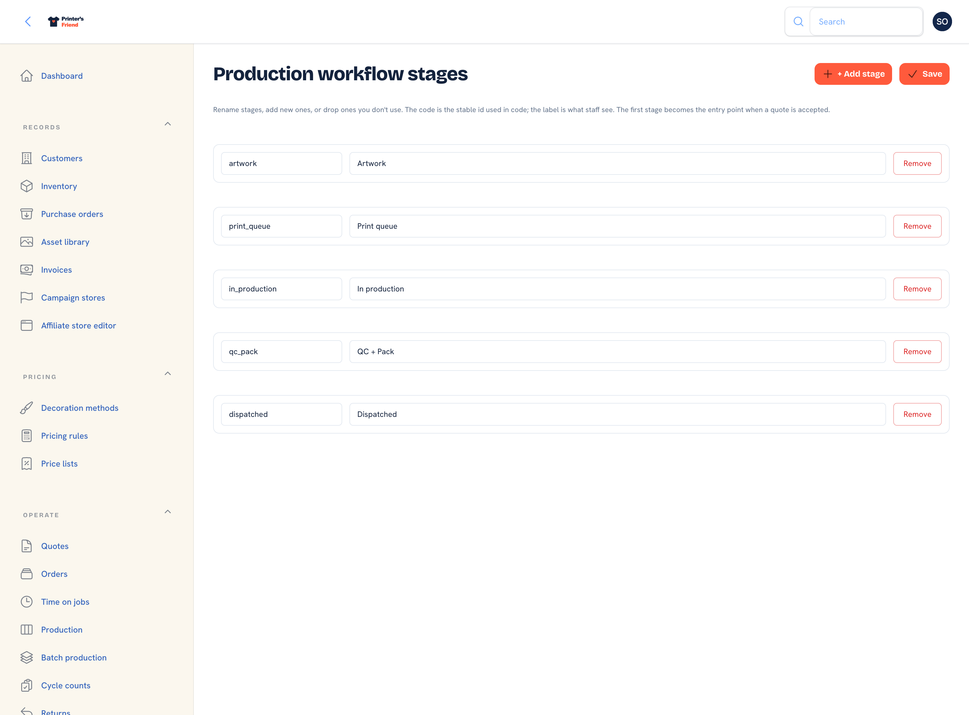 Production workflow stages