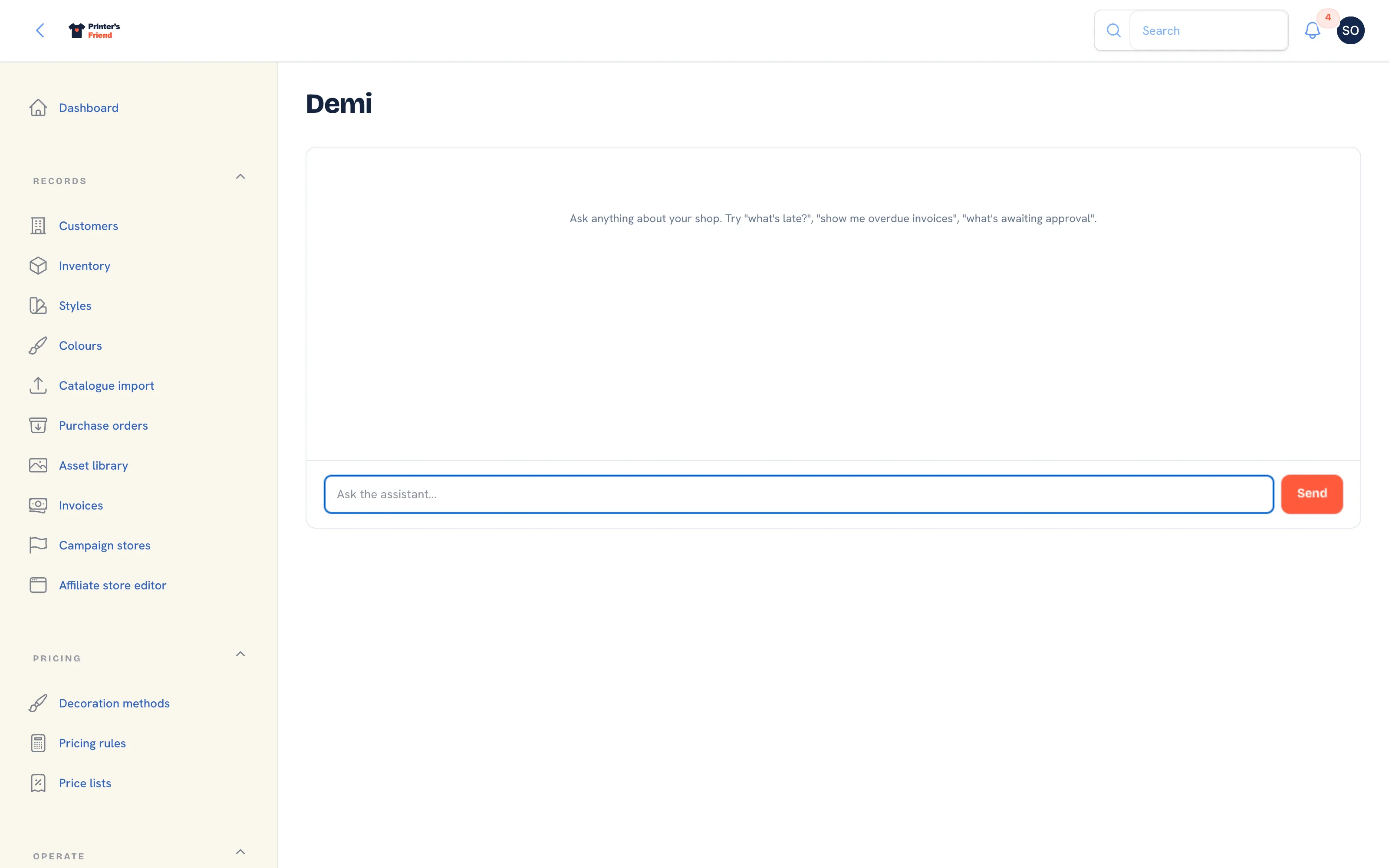 The Demi page with the conversation thread and the question box