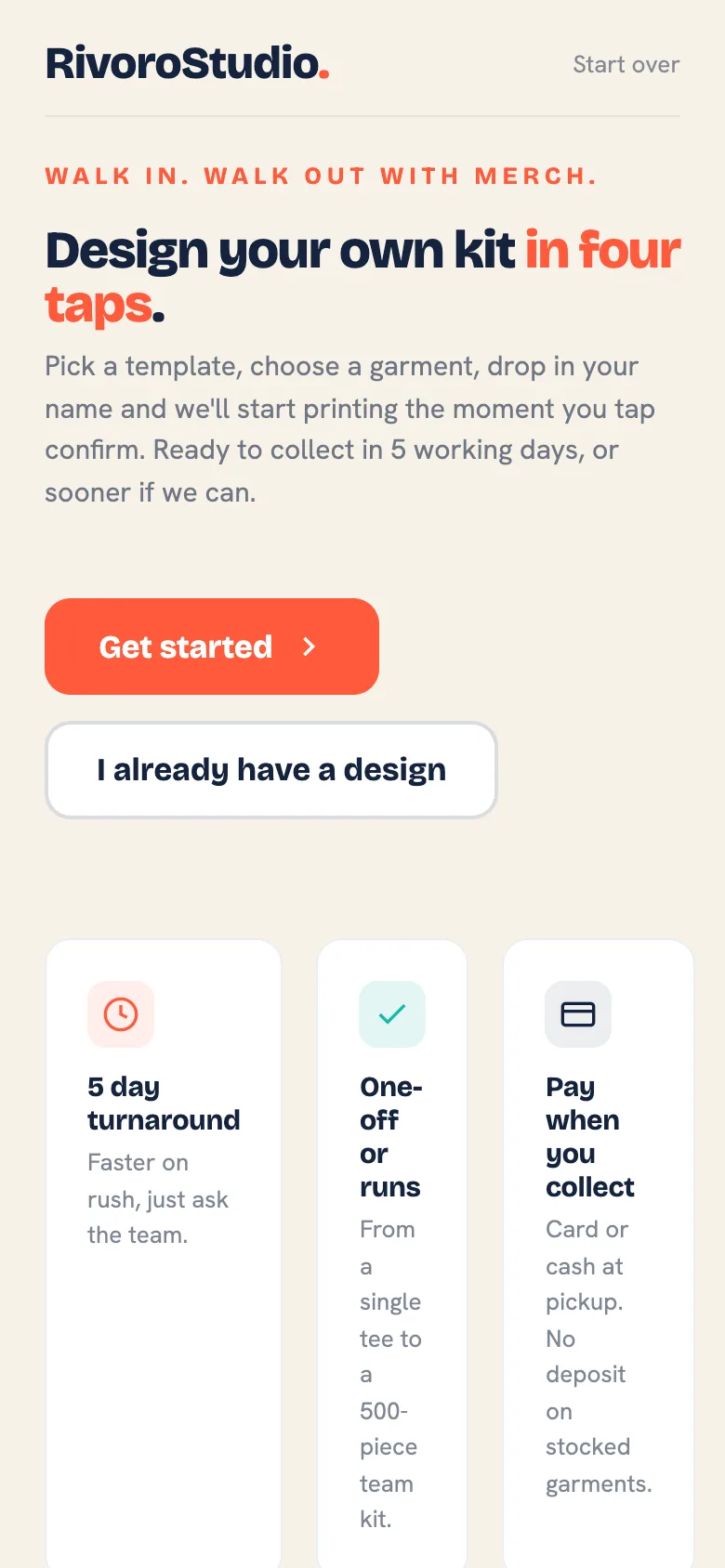 The kiosk welcome screen on a phone