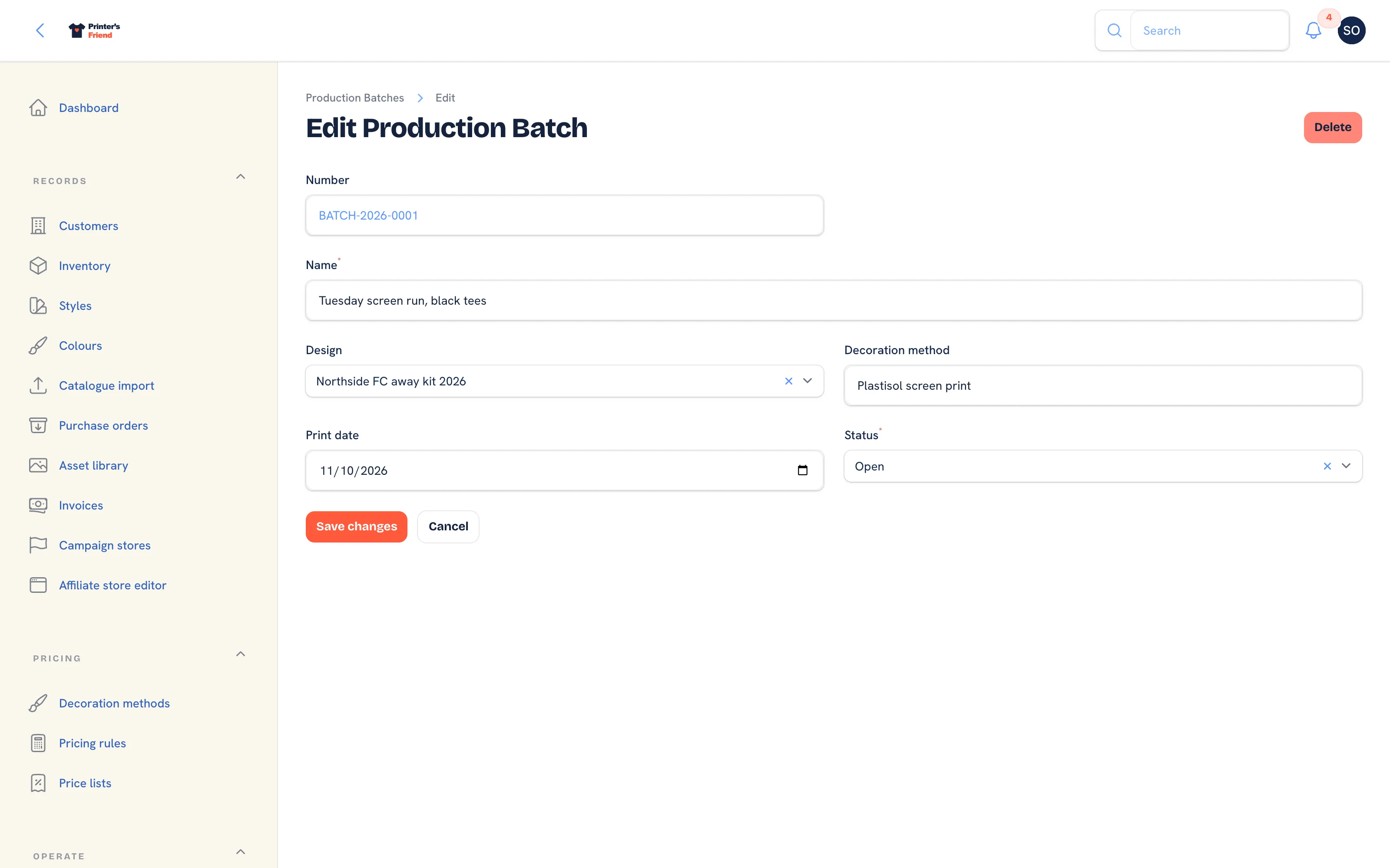 A batch with its details and status