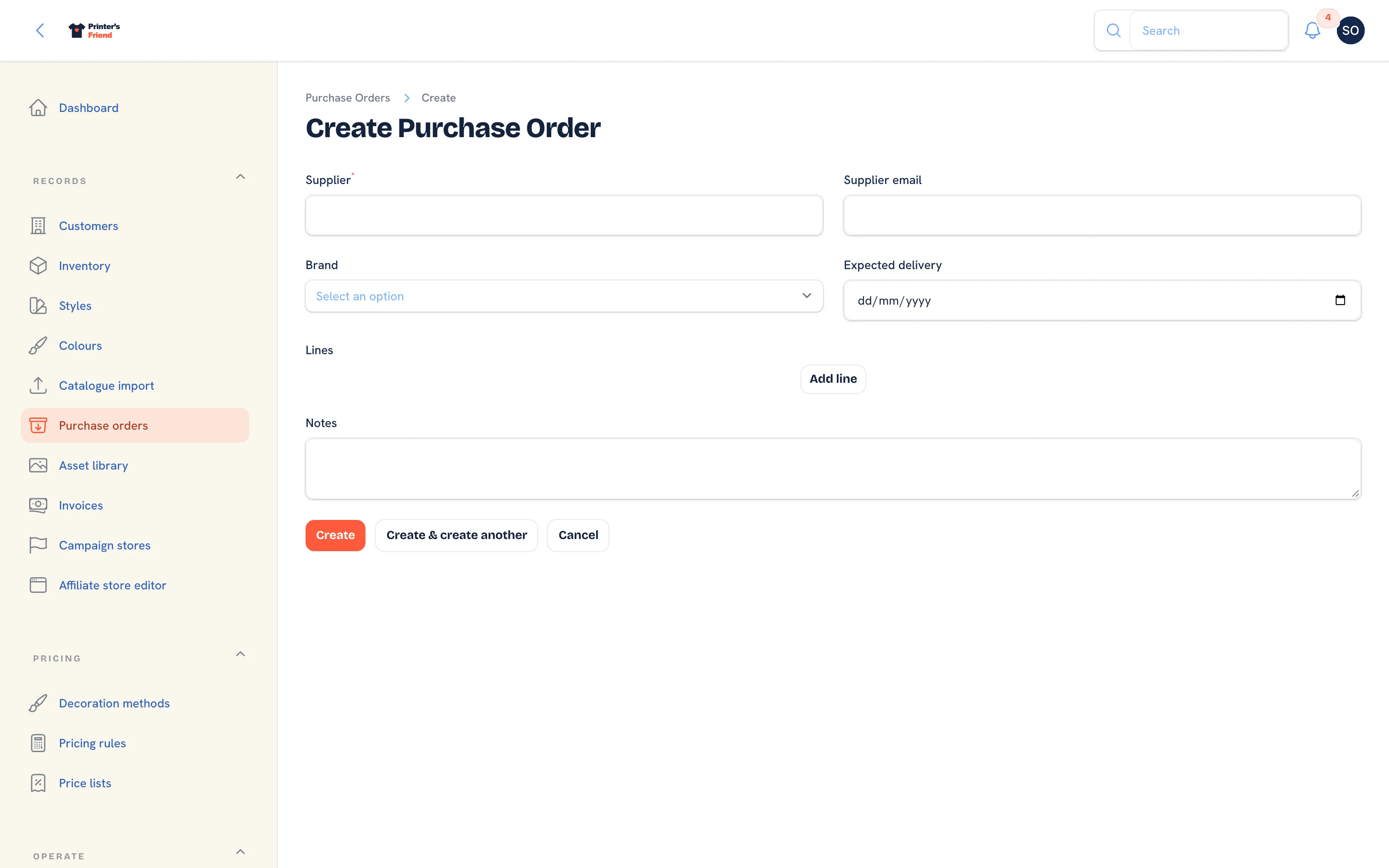 Raising a purchase order