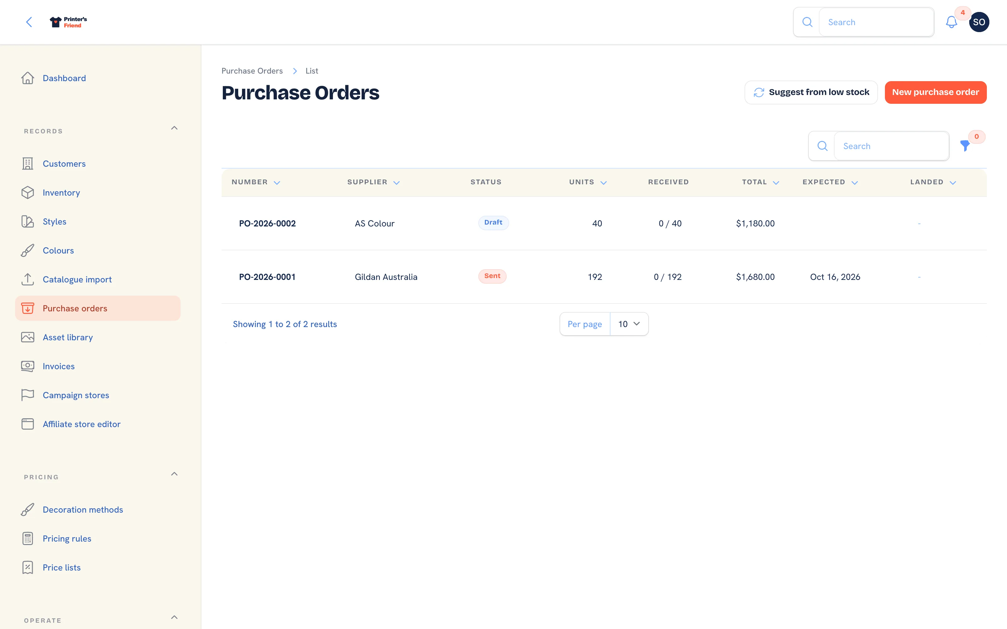 Purchase orders