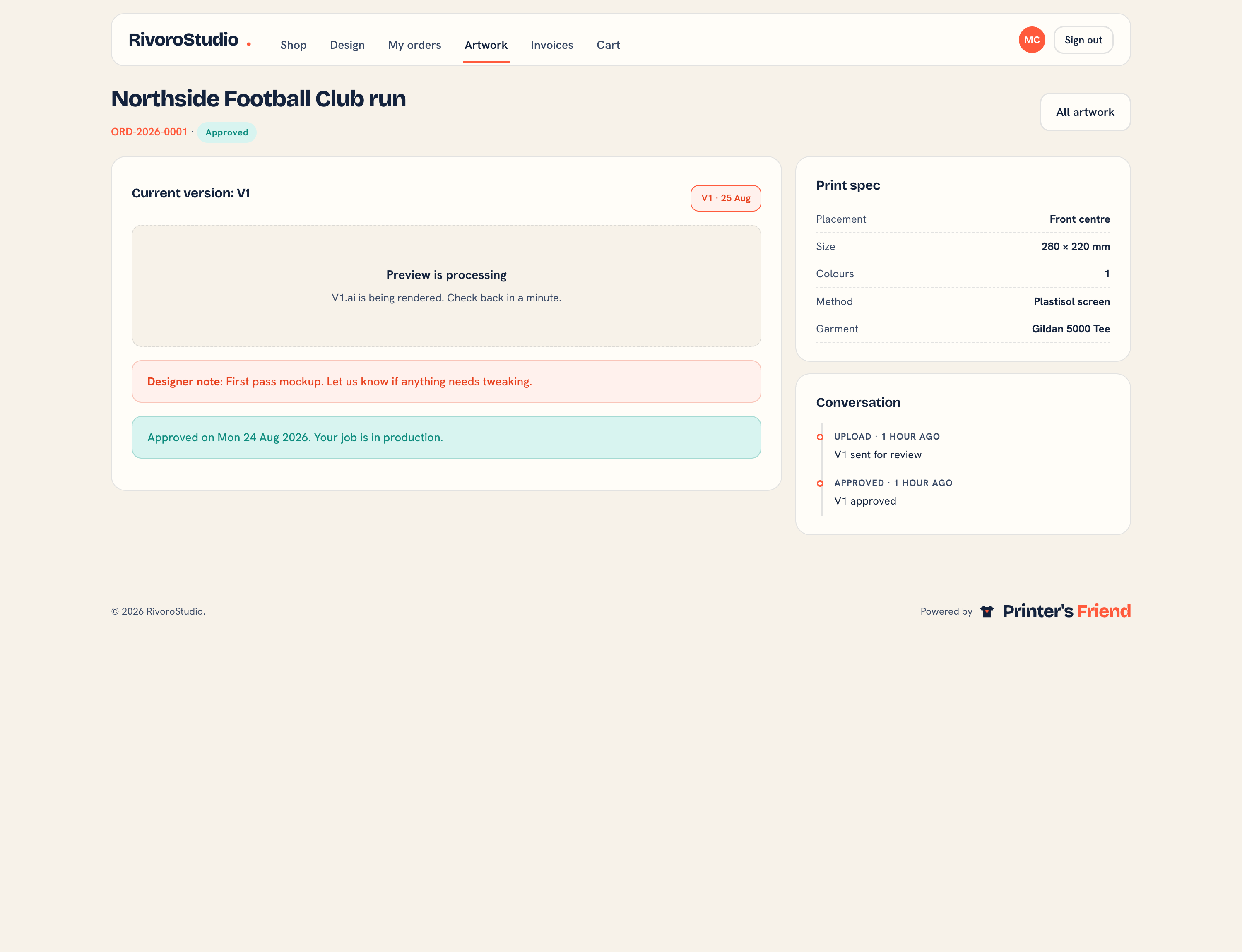 Artwork in the customer portal