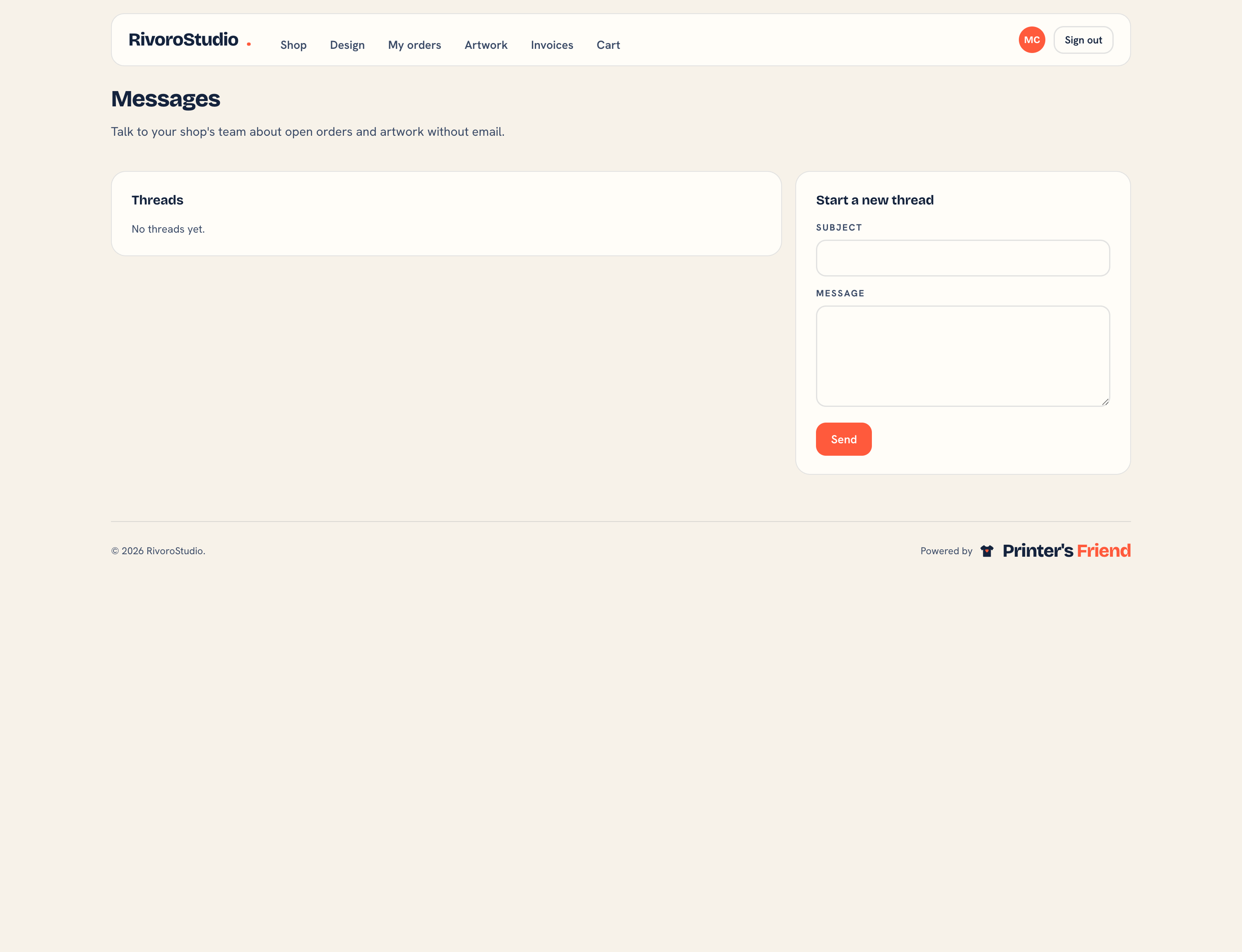 Messages in the customer portal