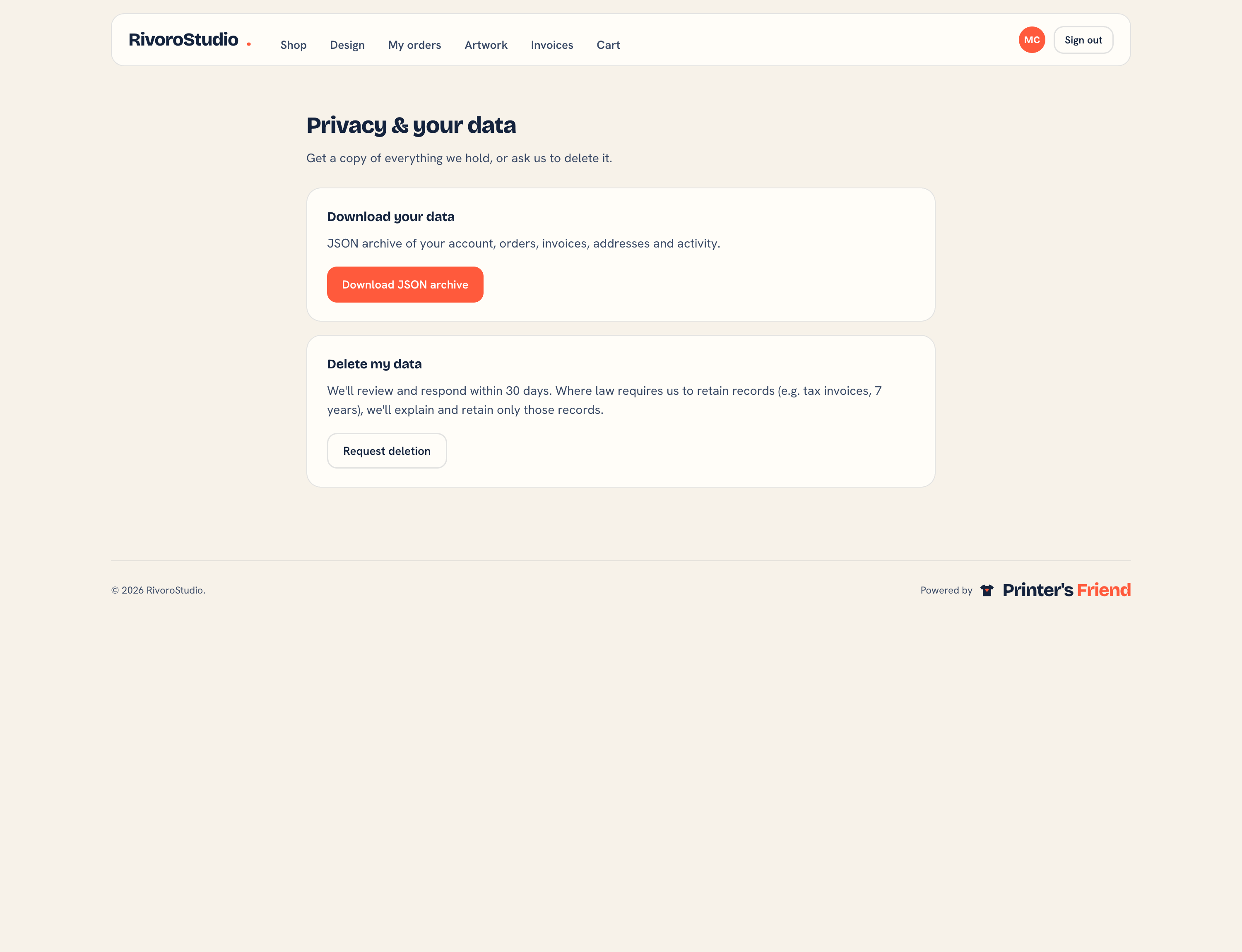 Portal privacy page