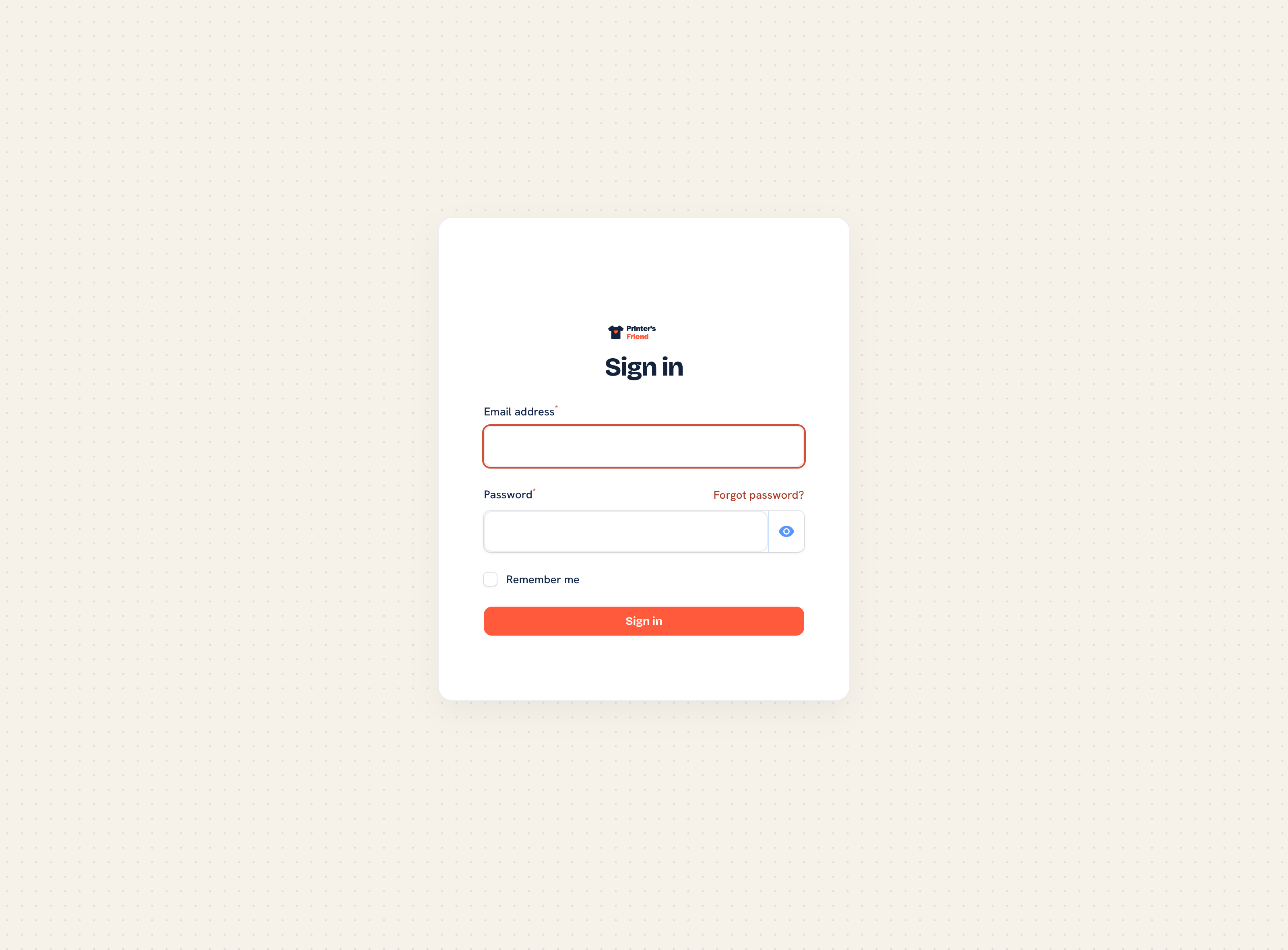 The workspace login screen