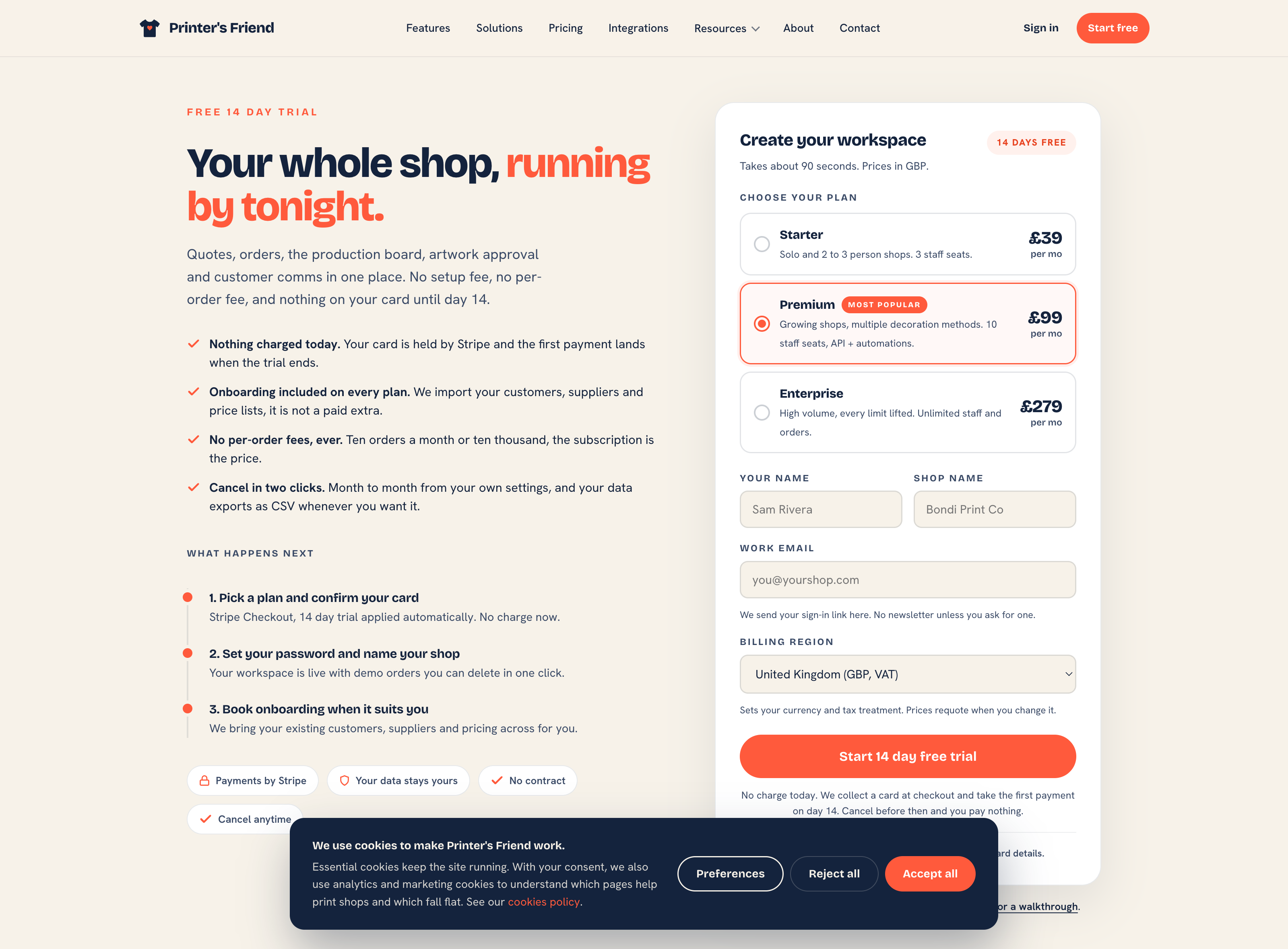 The sign-up page