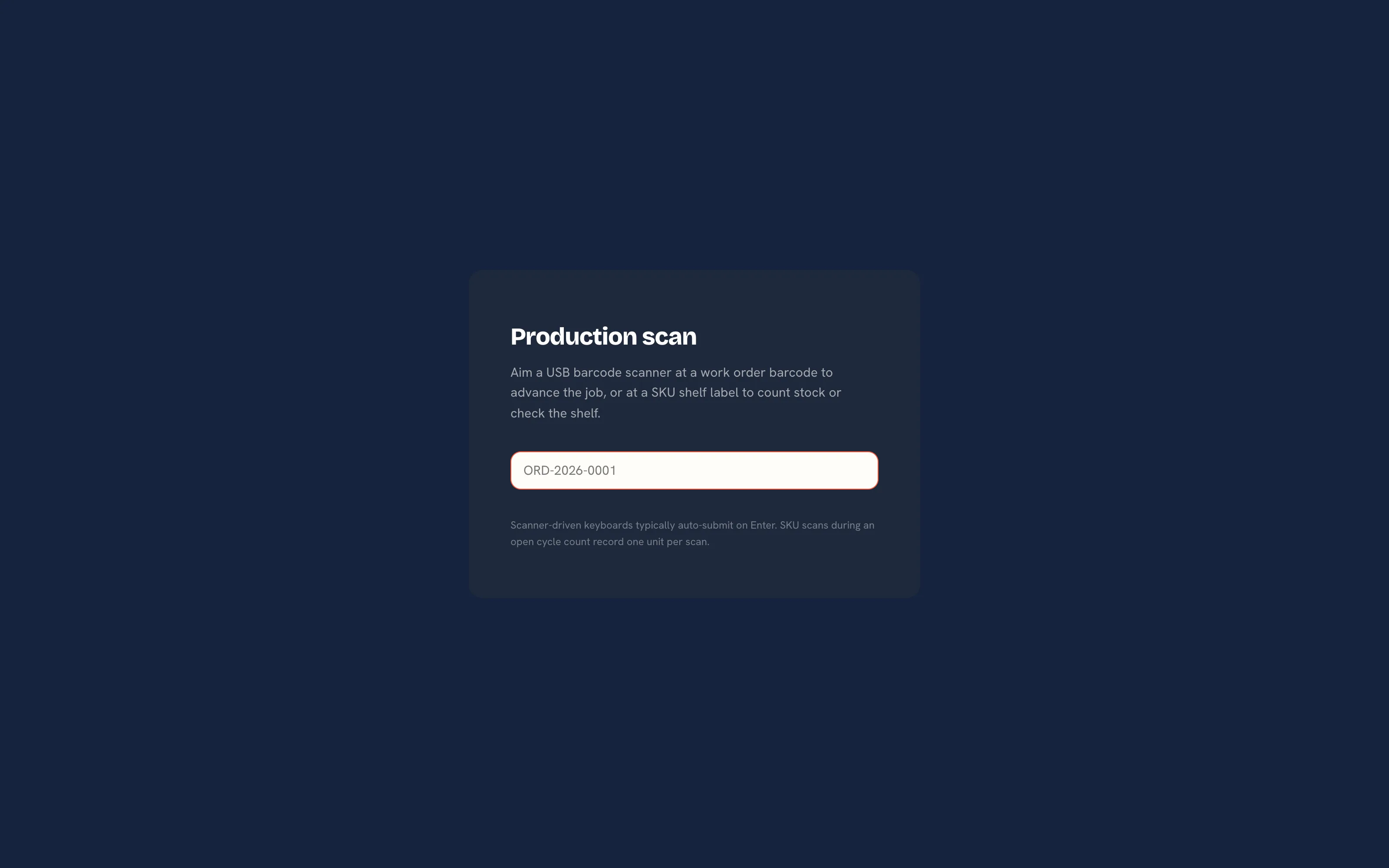 The production scan page with the scan box