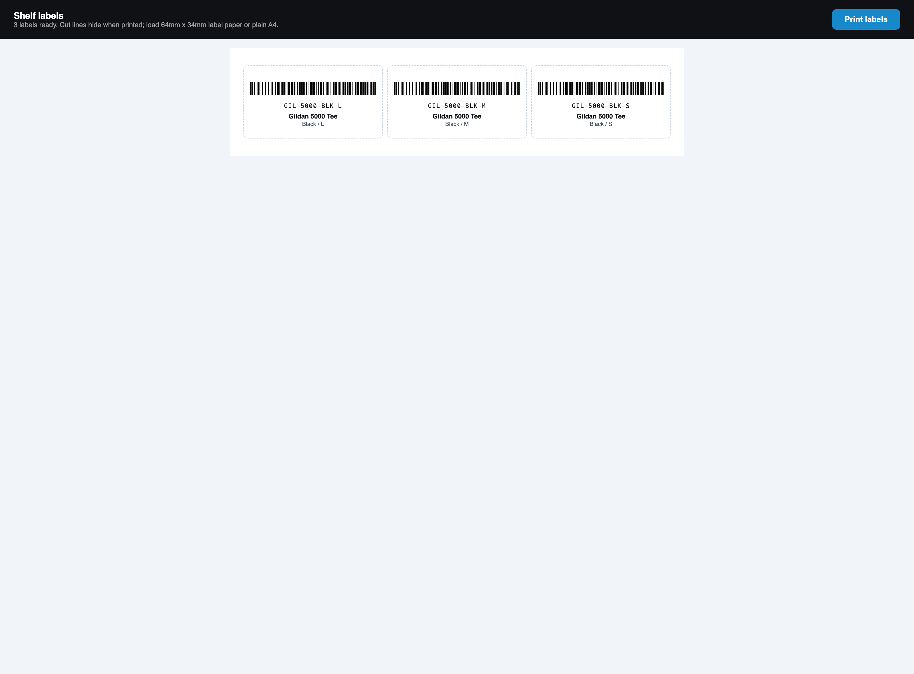 Printable SKU labels